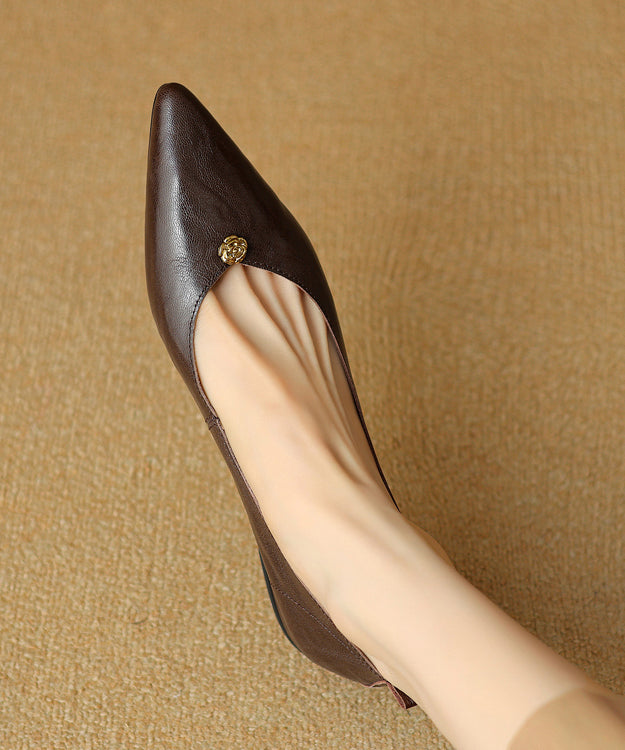 Handmade Brown Sheepskin Flat Feet Shoes Pointed Toe Ap1012