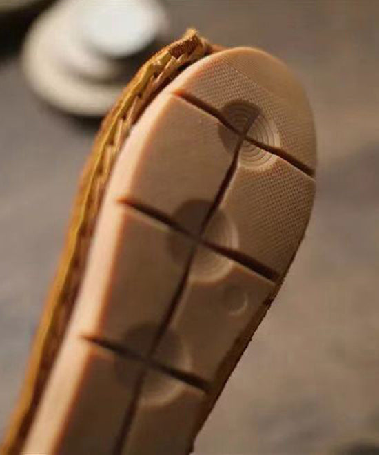 Handmade Comfy Flats Shoes Khaki Cowhide Leather Rt1018