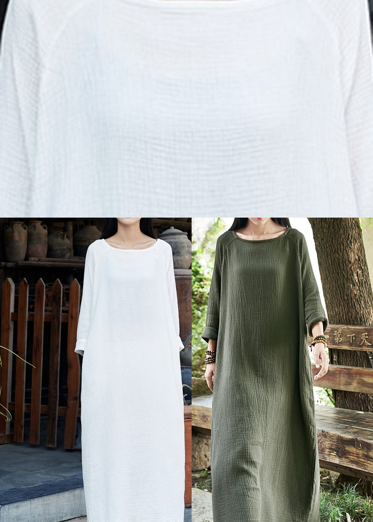 White O-neck Maxi Dresses Long Sleeve Ly1954