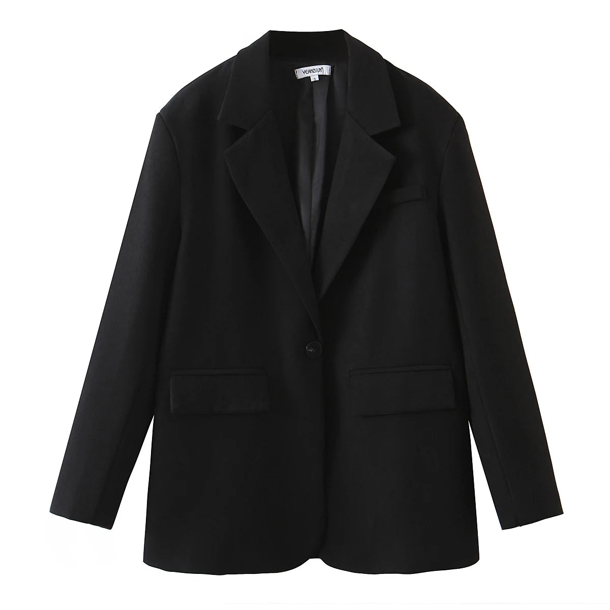 Spring Autumn Free Style One Button Oversized Blazer Boyfriend Mid Long Suit Loose Female Coat Black