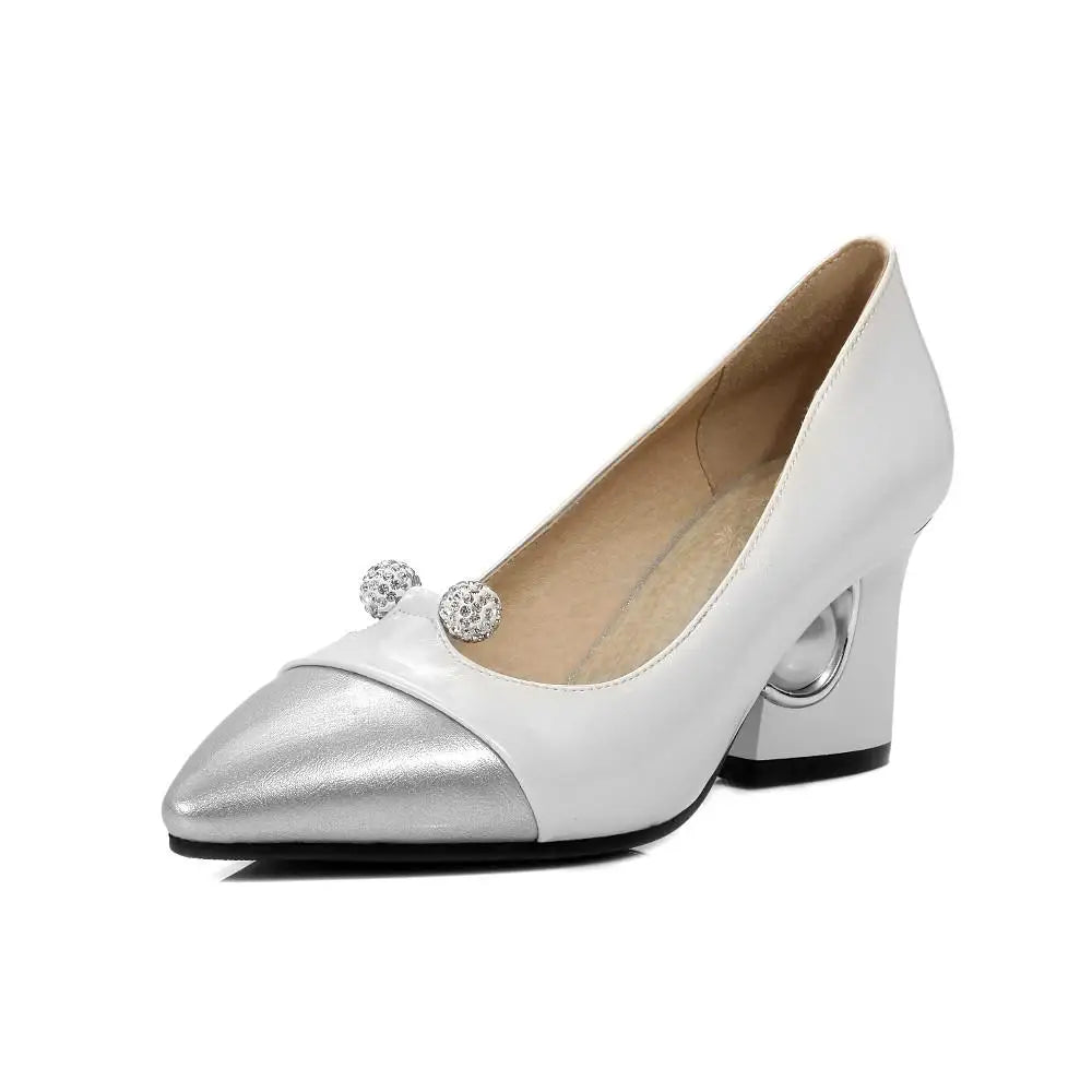 Pumps Designer Pearl High Heels Patchwork Pointed Toe Party Fall Shoes New White Red Large Size 45