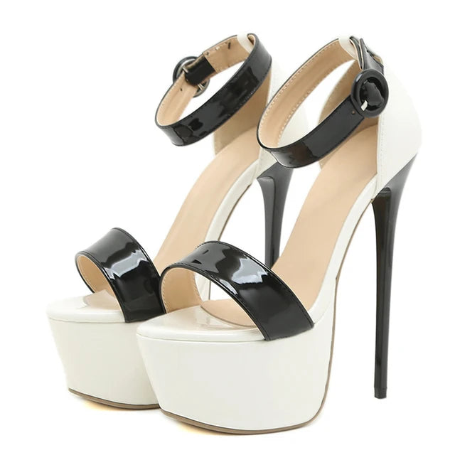 Hot Sales Summer Style 17cm Sandals High Heels Open Toe Buckles Nightclub Party Shoes Black Size 35-42