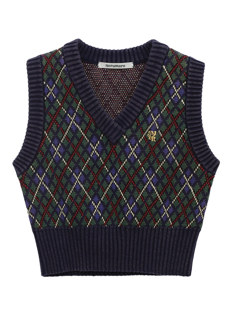 Argyle Polo-neck V-neck Feminine Sweater