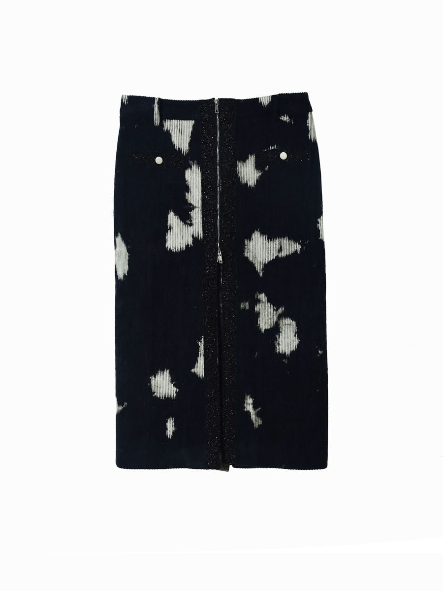 Speckled Corduroy Long-skirt With Fastener Slit
