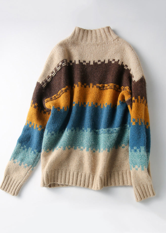 Italian Colorblock Hign Neck Thick Cozy Knit Sweater Spring Yy040