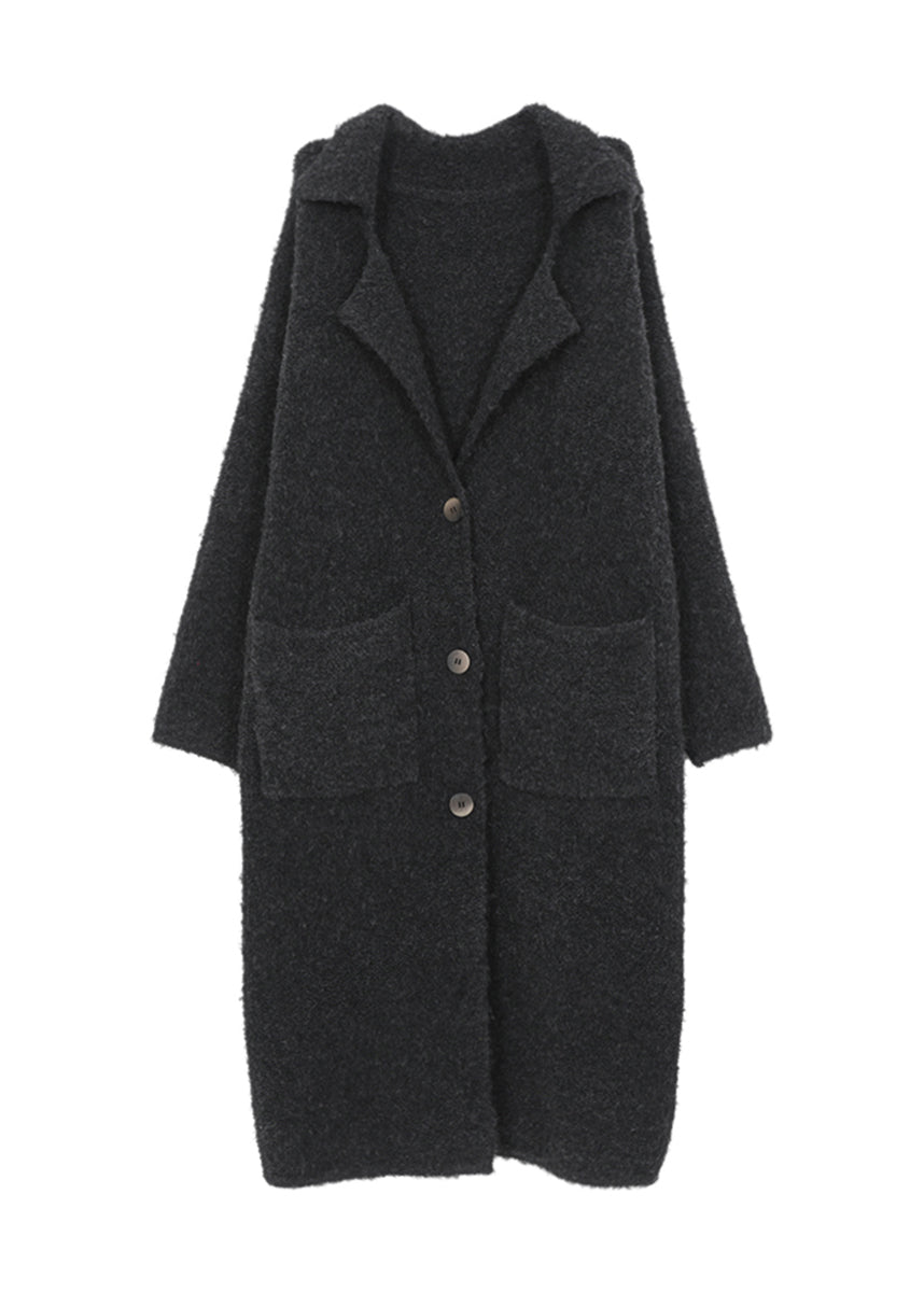 Italian Dark Grey Notched Pockets Woolen Coats Fall Ry011