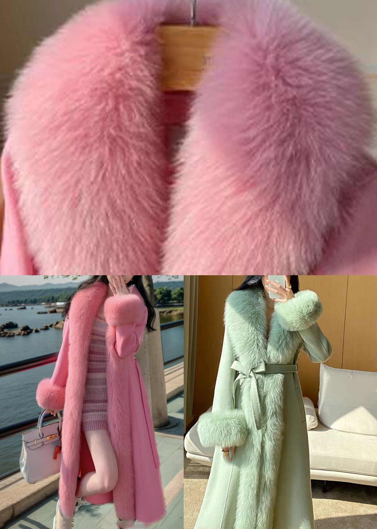Italian Green Tie Waist Woolen Long Coats Winter Rd015