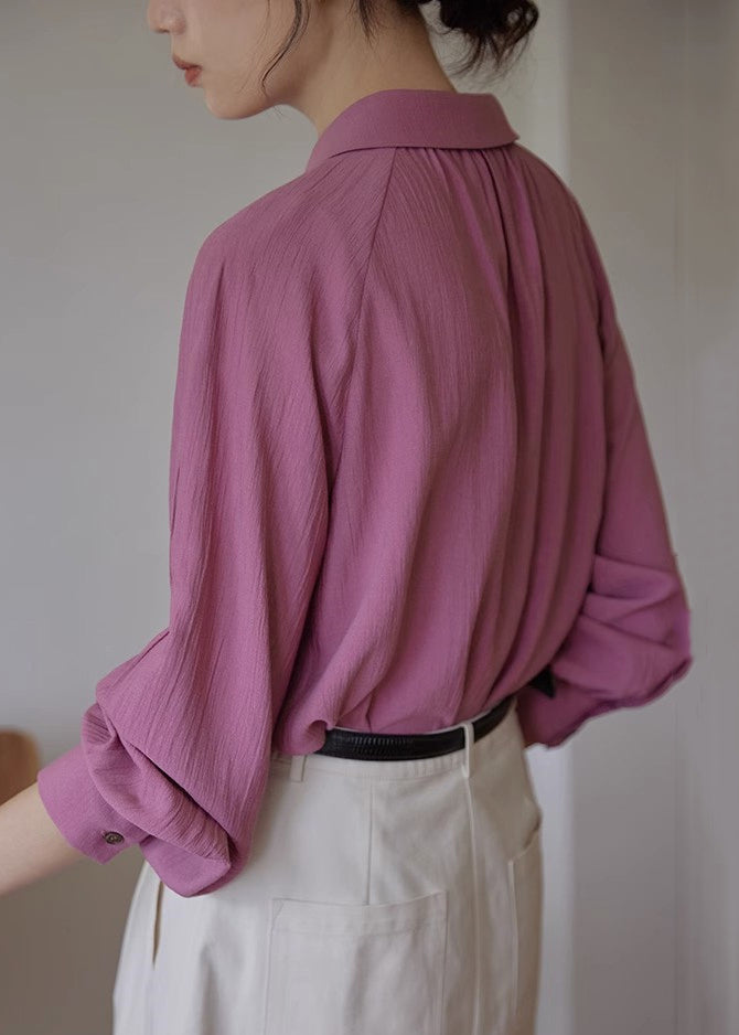 Italian Purple Peter Pan Collar Button Cotton Blouse Fall Tu011