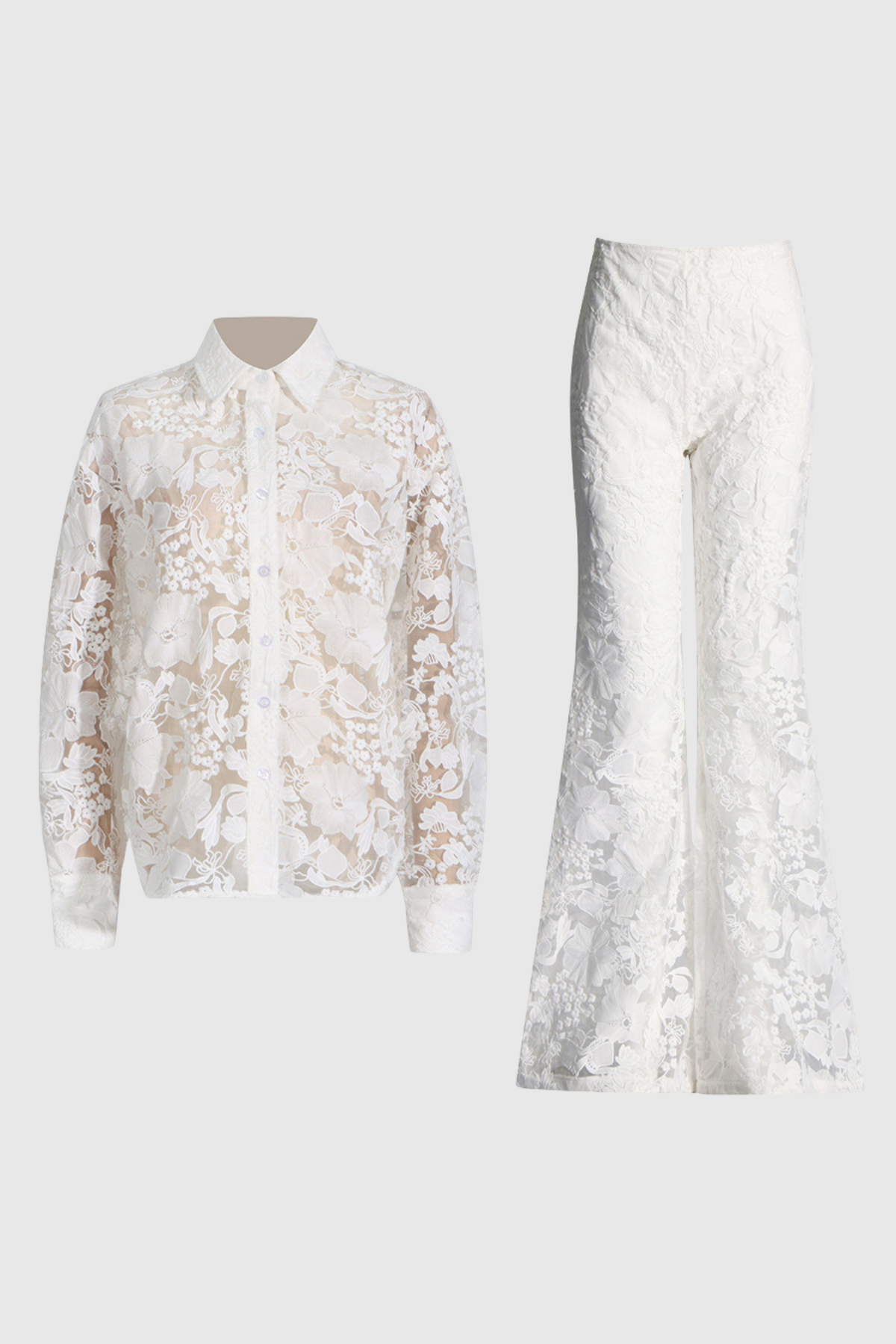 Lace Long Sleeve Top �?lace Mid Waist Pants Set