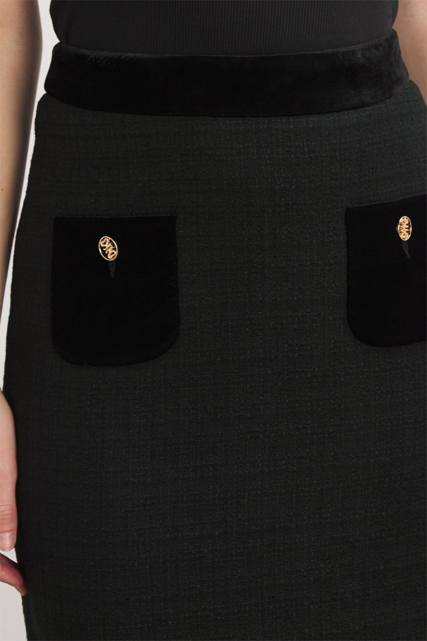Velvet Splicing High Waist Midi Skirt
