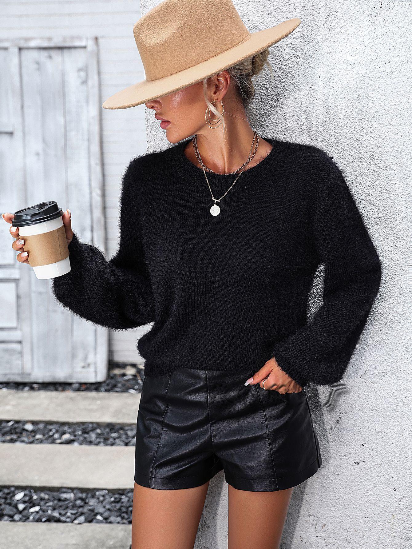 Long Sleeve Crew Collar Cut-out Lace Sweater White