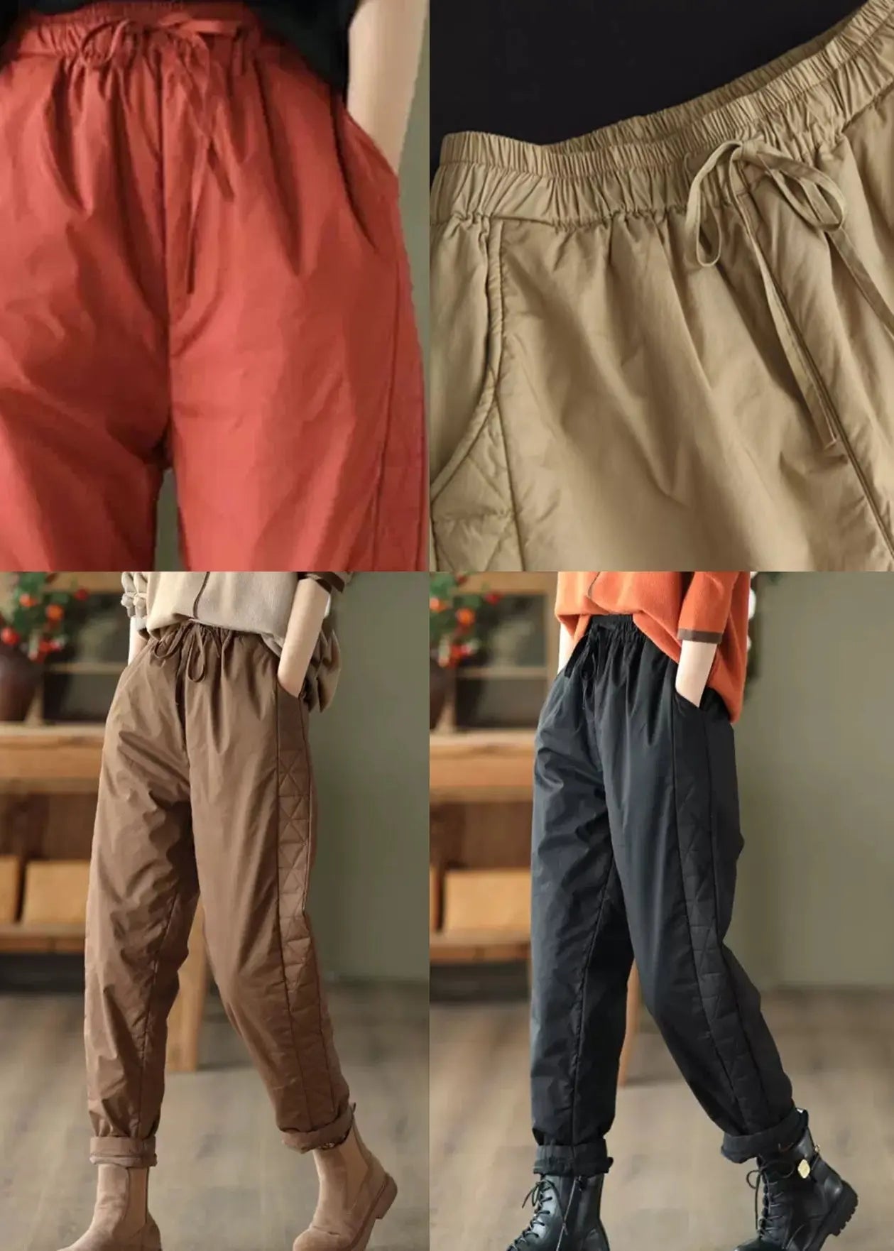 Fine Cotton Filled Pants Elastic Waist