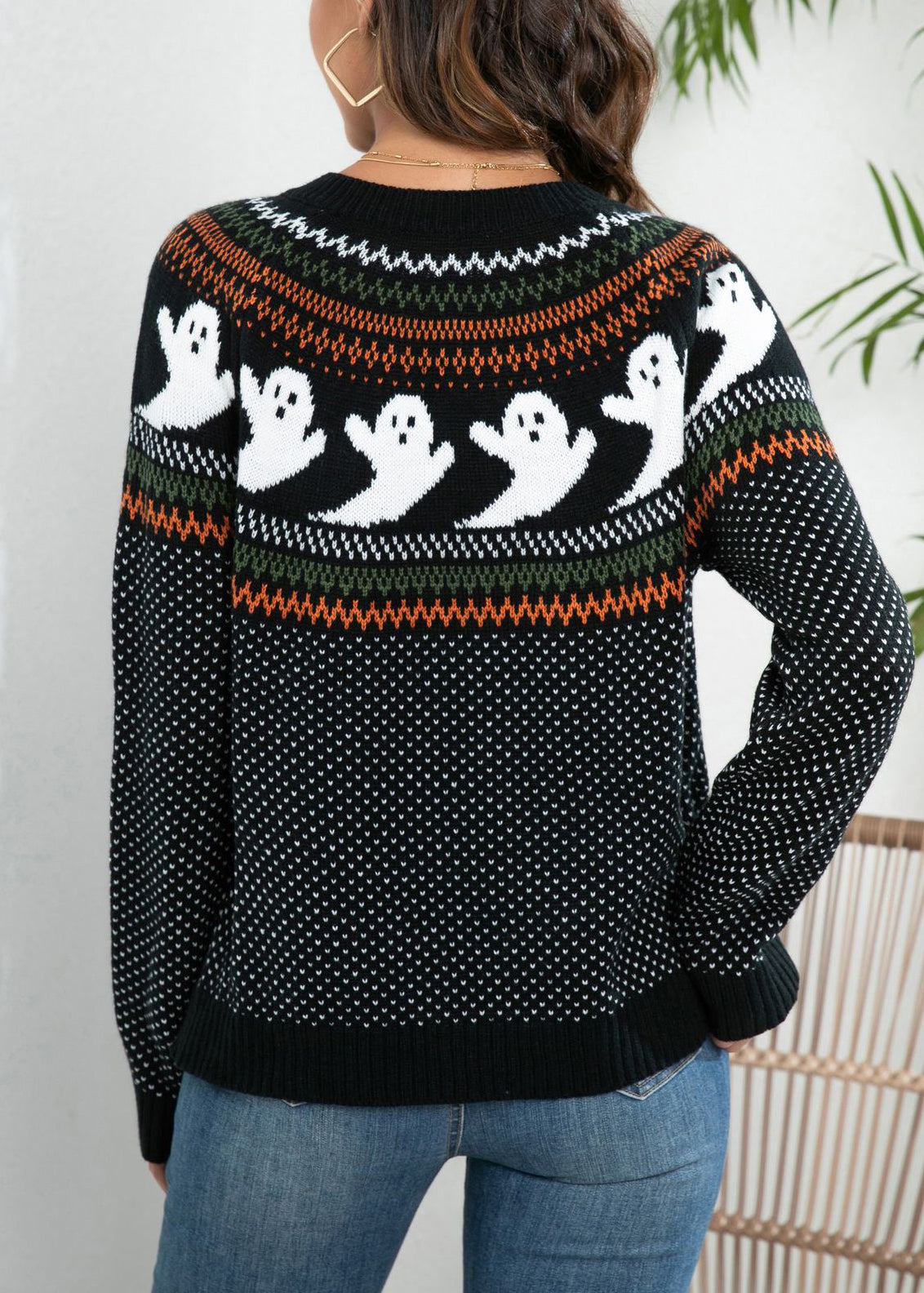 Loose Black Ghost Dot Patchwork Knit Cardigan Fall Ae1020