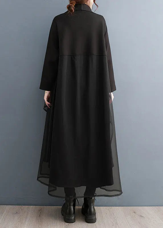 Zippered Print Tulle Long Trench Coat Fall