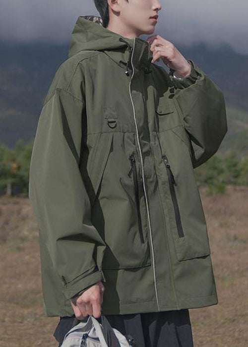Spring Pockets Cotton Loose Coat Hooded Zippered Brown
