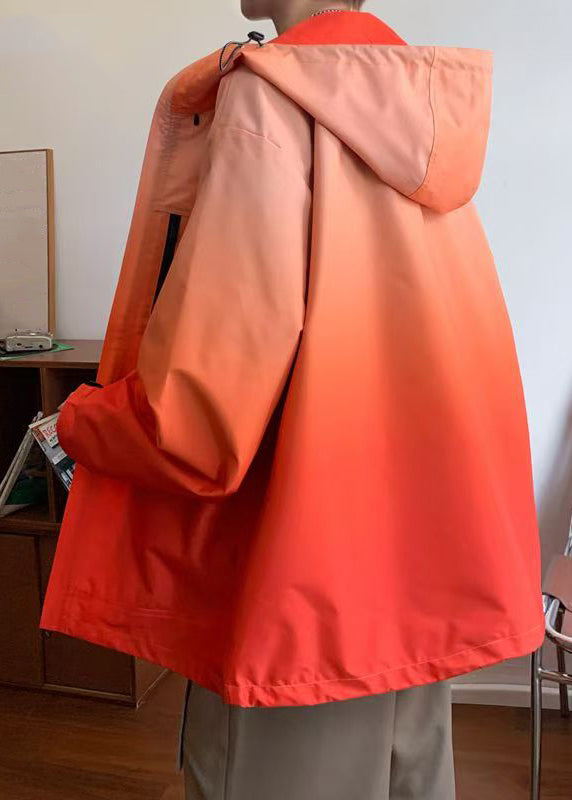 Gradient Coats Zippered Cotton Color Loose Hooded Grey