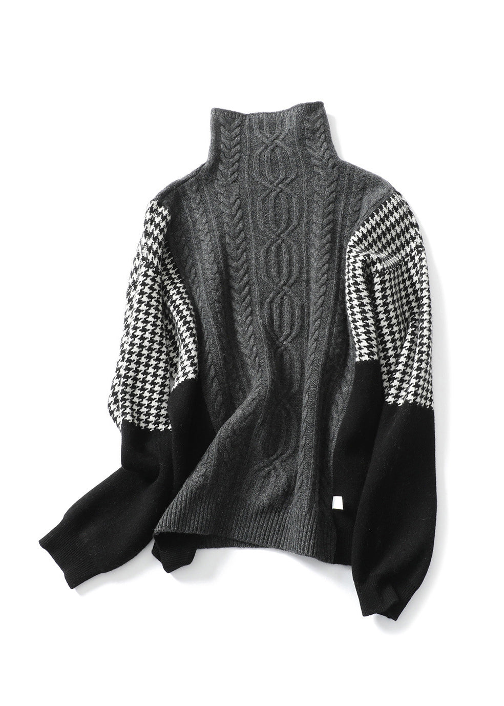 Loose Grey Hign Neck Patchwork Knit Sweater Spring Yy022