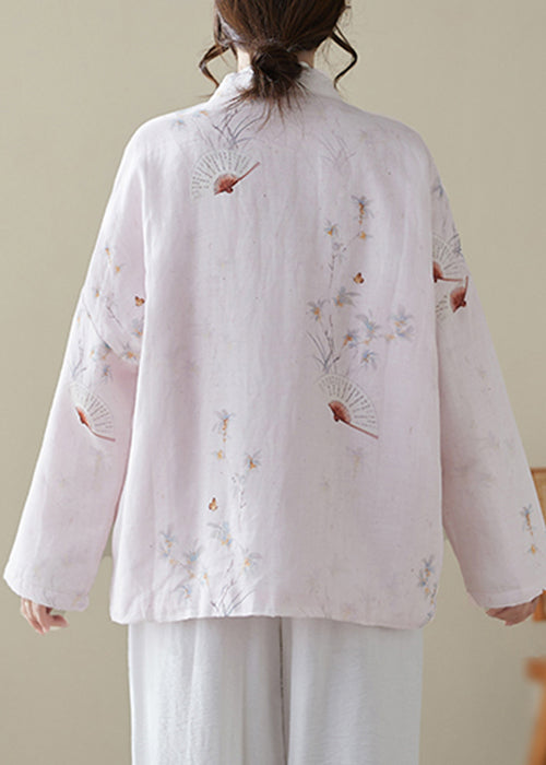 Loose Pink Button Print Pockets Winter Thick Coats Qg021