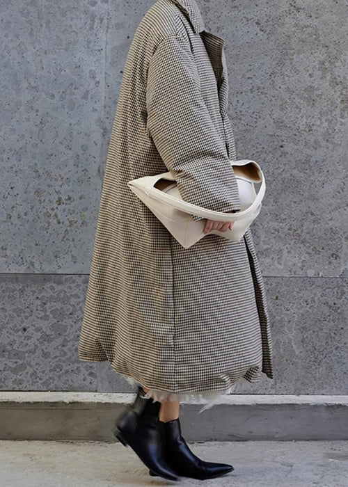 Loose Plaid Notched Double Breast Duck Down Long Coats Winter Yw033