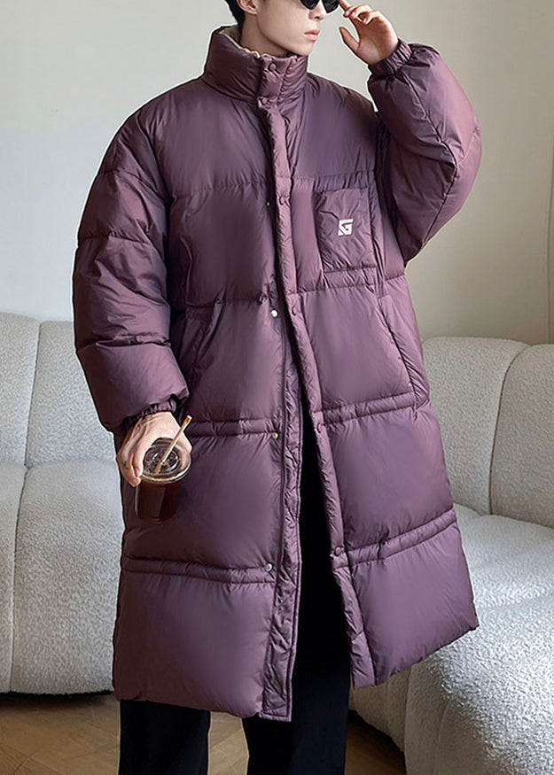 Loose Purple Stand Collar Pockets Duck Down Down Coat Winter Rj011
