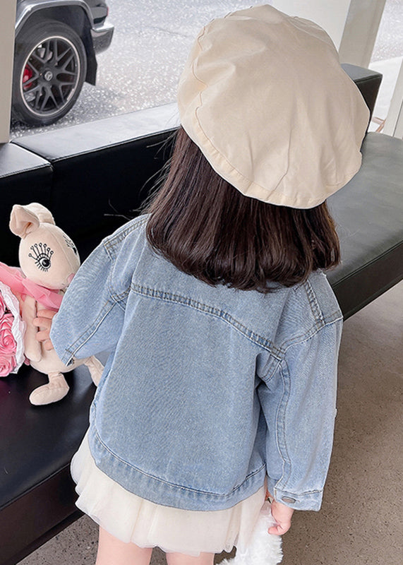 Blue Peter Pan Collar Patchwork Kids Denim Coat Fall Qv035