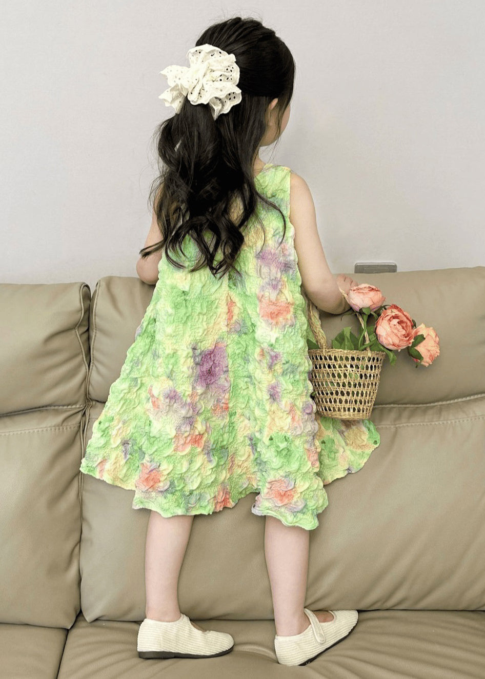 Green Print Long Dress Sleeveless Ew025