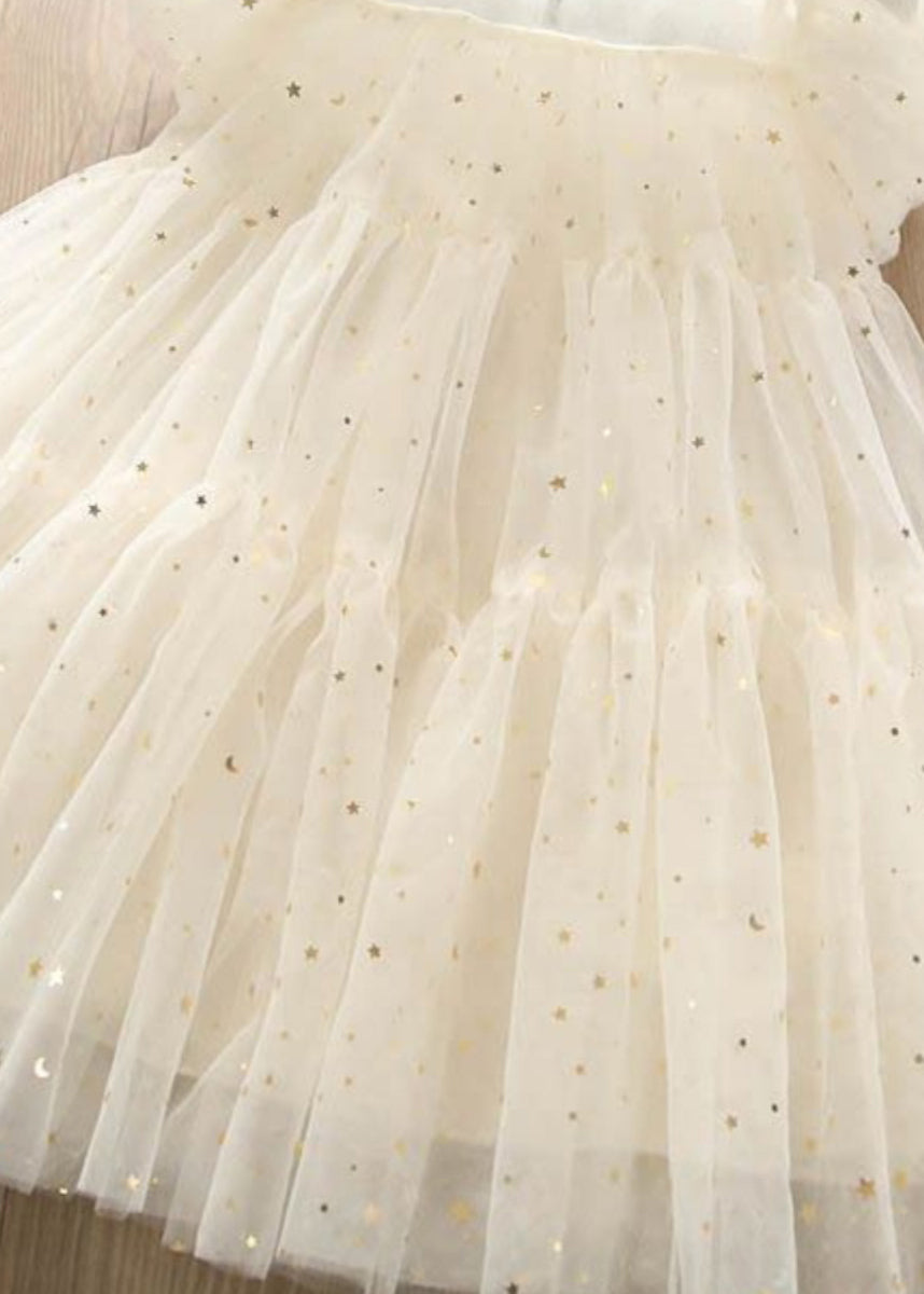 Light Green O-neck Sequins Tulle Kids Long Dress Short Sleeve Ew010