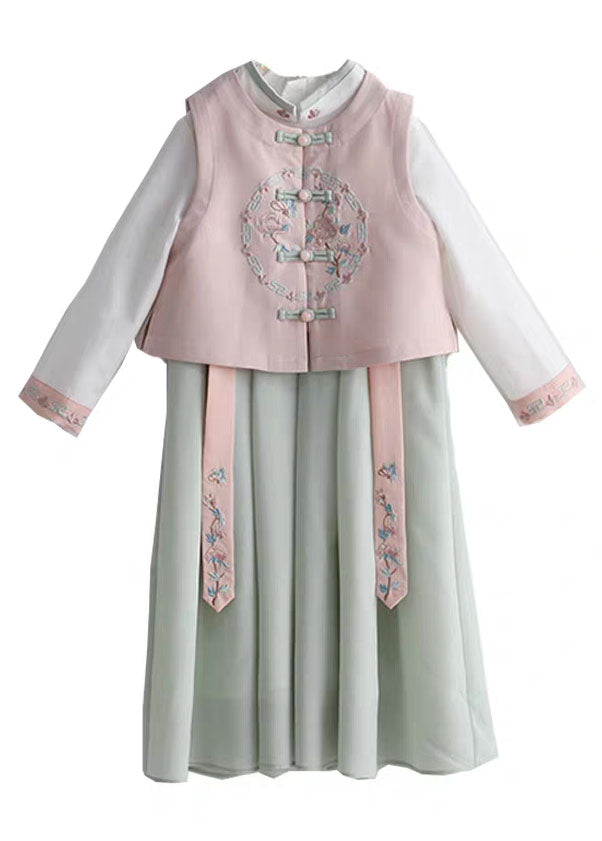 Waistcoat Collar Stand Chiffon Pink and Dress Long