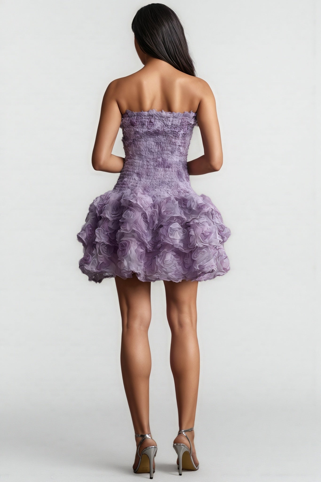 Gaiusl Purple Printed Strapless Mini Dress