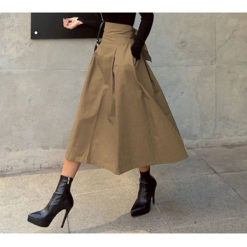 Dressbetty - Military Green High Waist Bow Slim Skirt