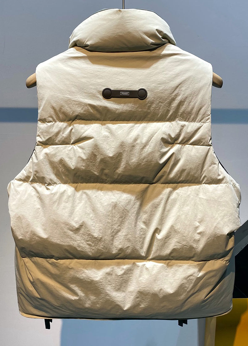 Modern Beige Zip Up Pockets Duck Down Waistcoat Sleeveless Eq042