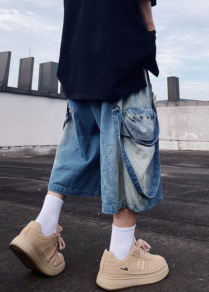 Denim Modern Pockets Summer Shorts Blue Oversized