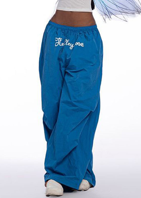 Modern Blue Print Elastic Waist Cotton Wide Leg Pants Spring Yt004