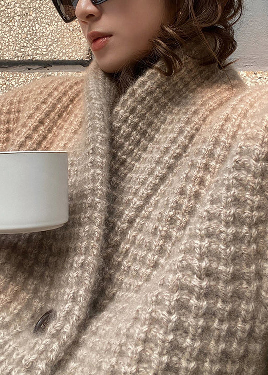 Modern Camel V Neck Button Knit Cardigan Fall Wo039
