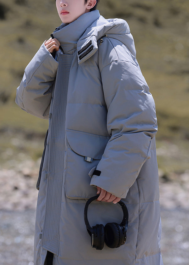 Modern Grey Hooded Button Pockets Duck Down Down Coats Winter Rj017