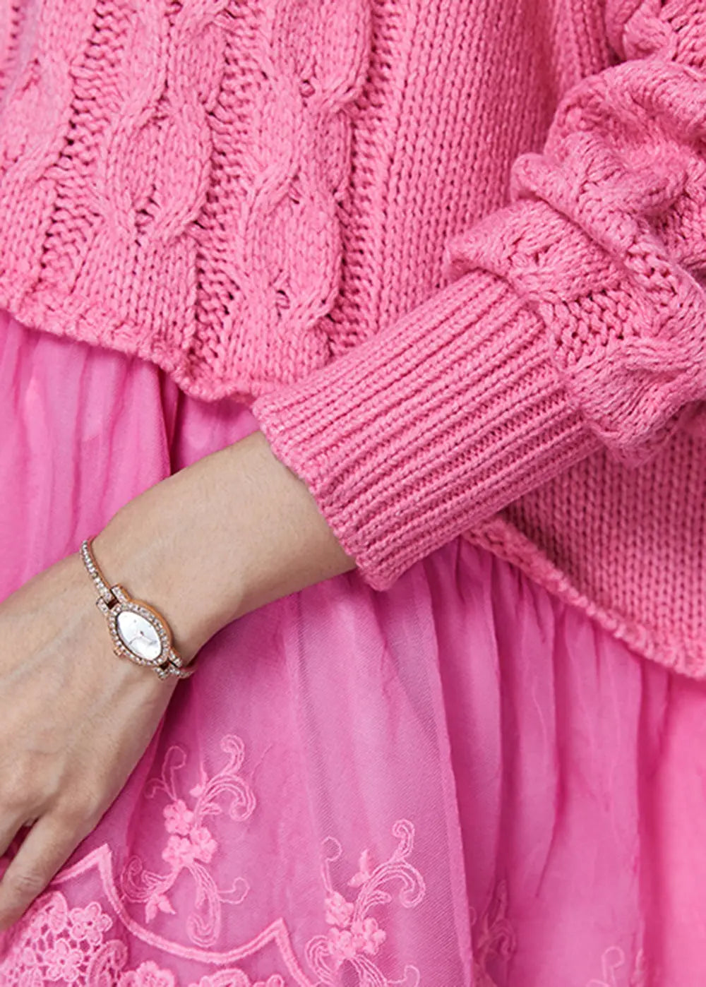 Modern Pink Oversized Patchwork Knit Long Sweater Spring Jk1068