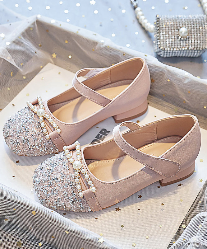 Bead Nail Flat Pink Buckle Baby Zircon Faux Shoes Leather
