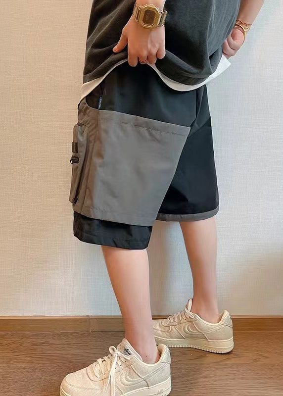 Cotton Shorts Patchwork New Asymmetrical Pockets Black