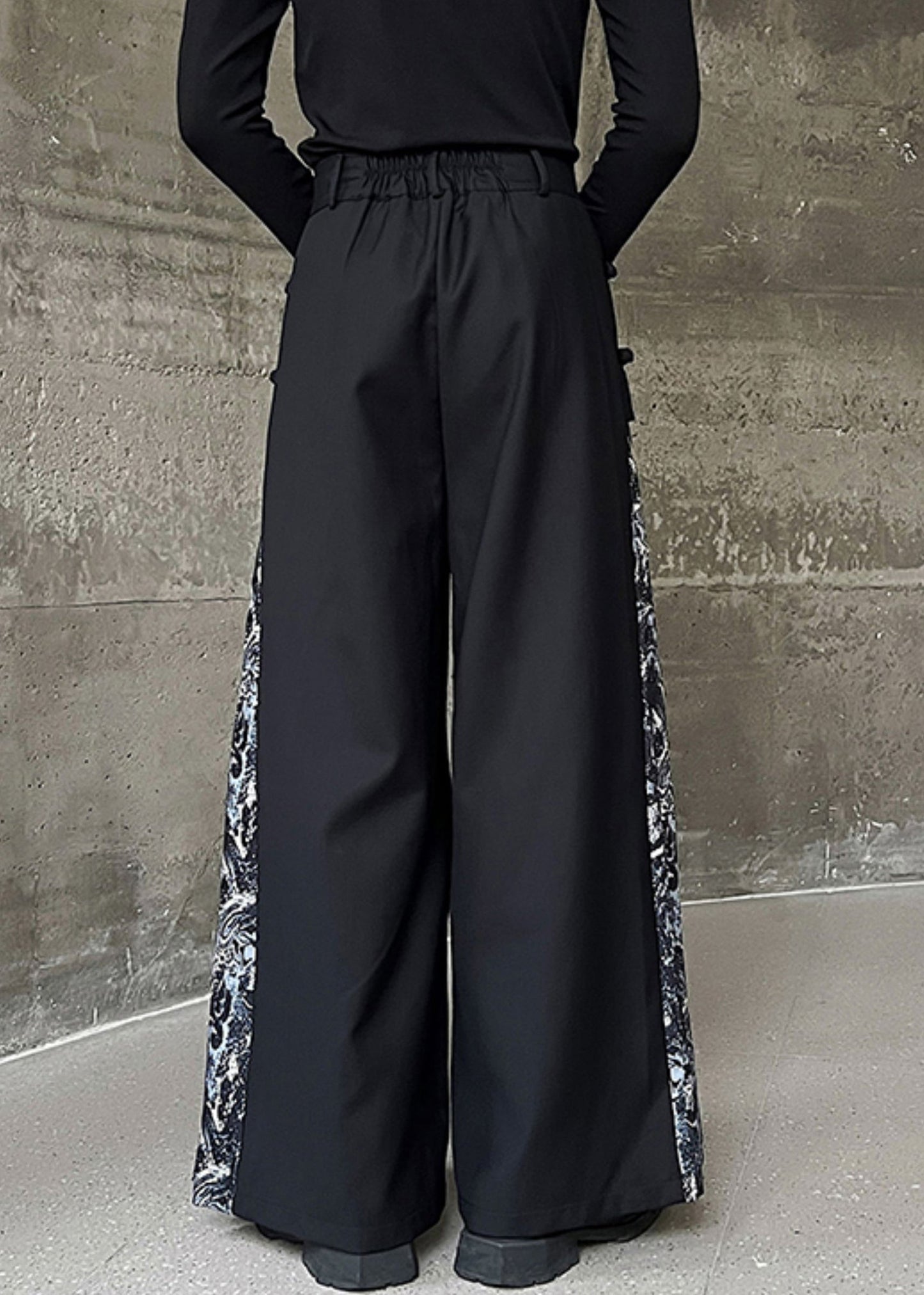 New Black Embroidered High Waist Patchwork Cotton Neutral Pants Spring Kk058