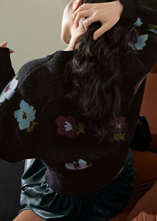 New Black Hollow Out Front Open Knit Sweater Winter Wx001