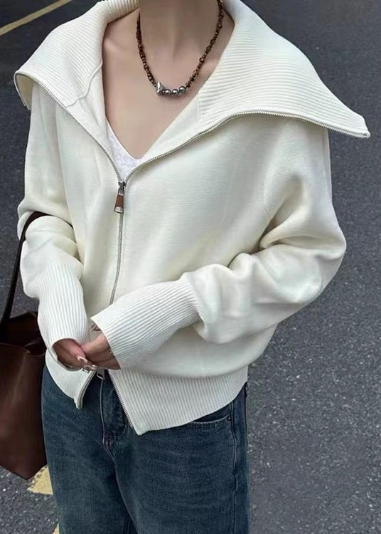 New Black Peter Pan Collar Zip Up Knit Sweater Fall Ry021