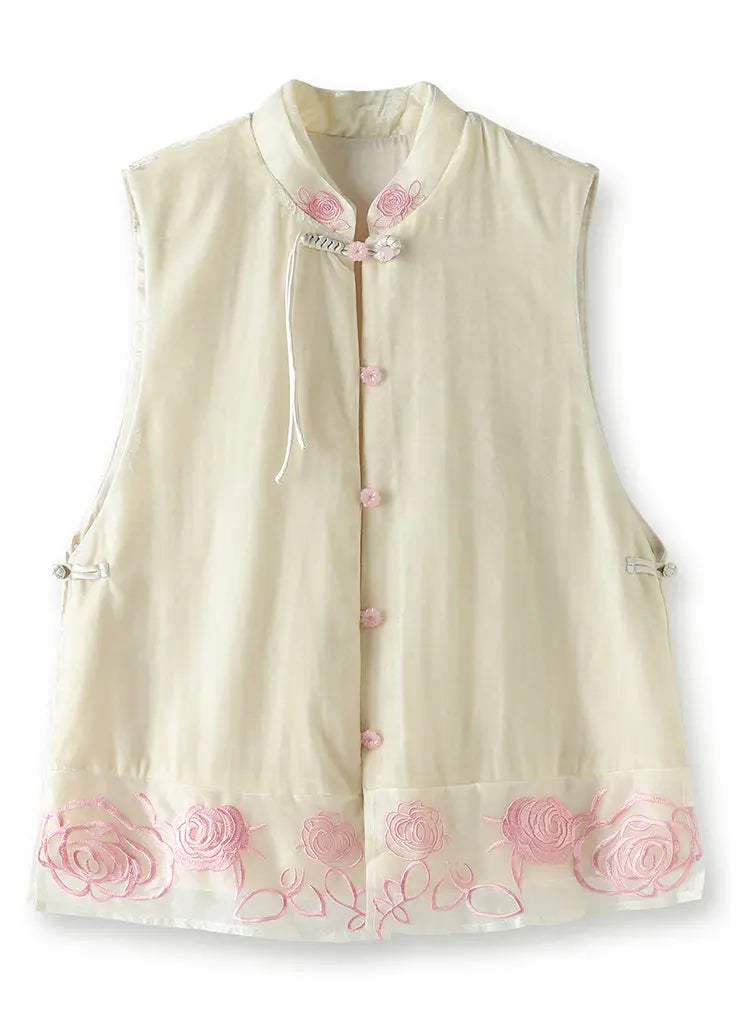 Embroidered Button Silk Velour Waistcoat Sleeveless