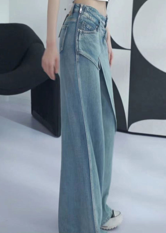New Blue Asymmetrical High Waist Denim Pants Summer Aw1001