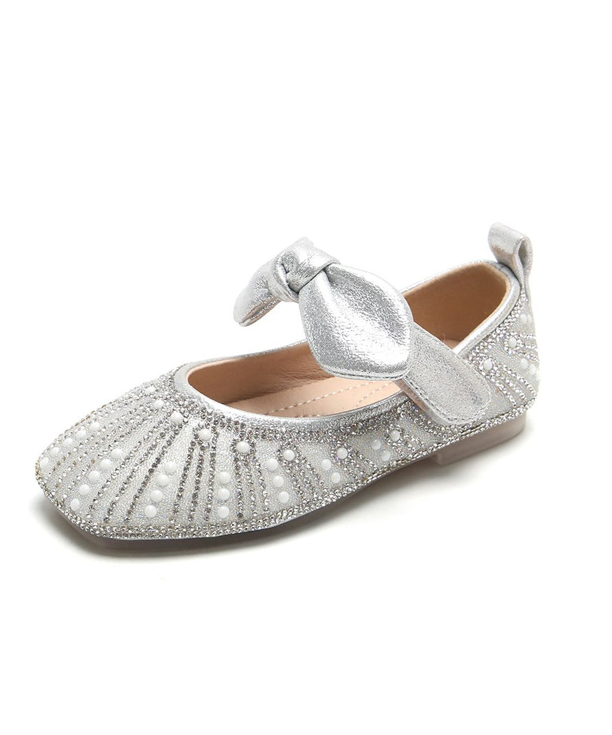 Shoes Silver New Zircon Flat Nail Kids Bow Faux Bead