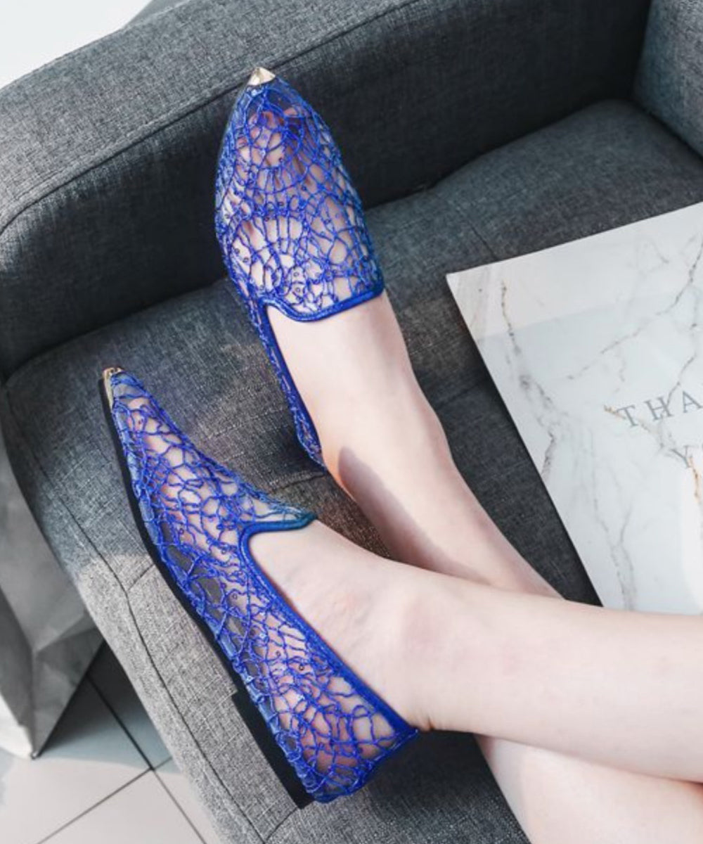New Blue Breathable Hollow Out Flat Shoes Pointed Toe Xc1052