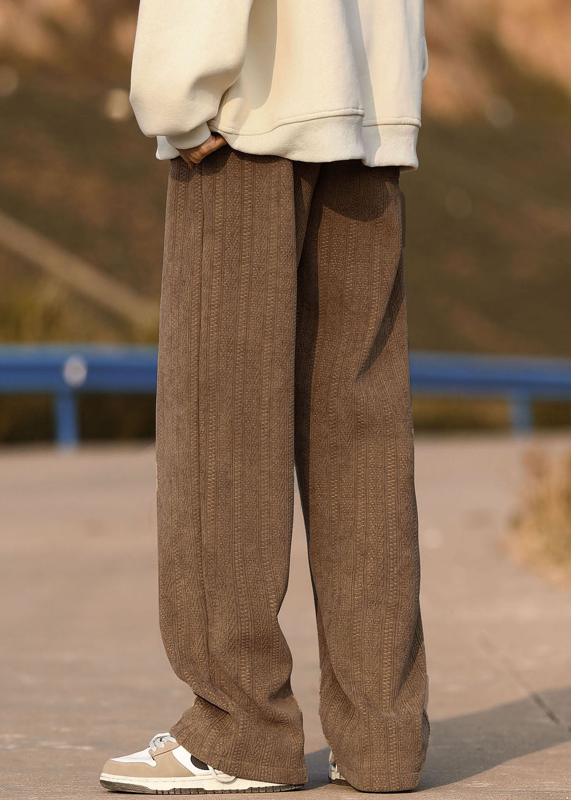 New Grey Pockets Elastic Waist Warm Fleece Pants Spring Rm063