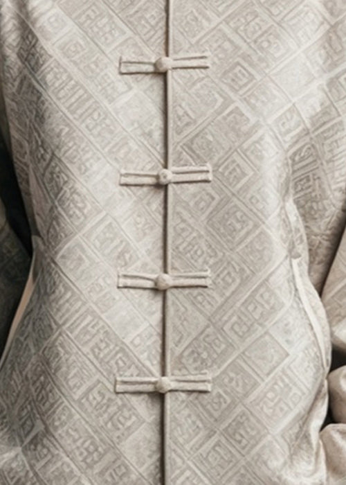 New Grey Stand Collar Print Cotton Coat Fall Ag1036
