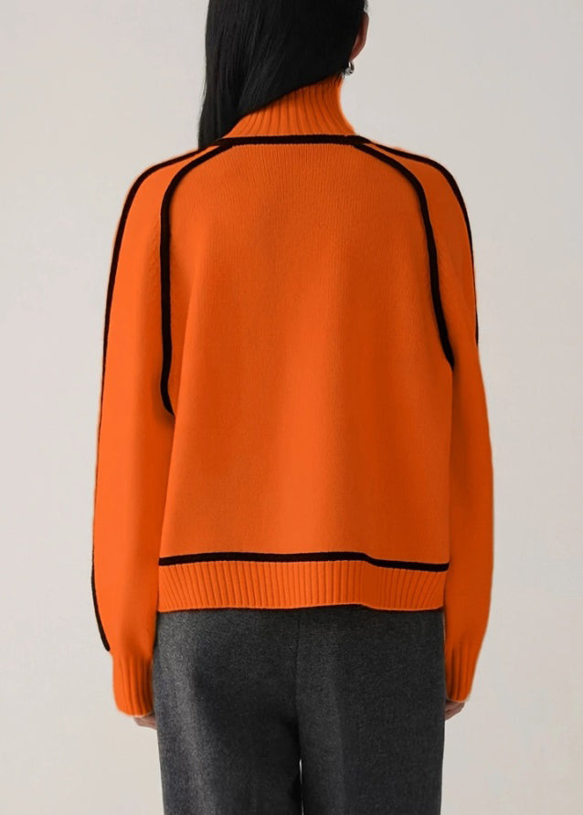 New Orange Striped Cozy Thick Knit Sweaters Spring Yw046
