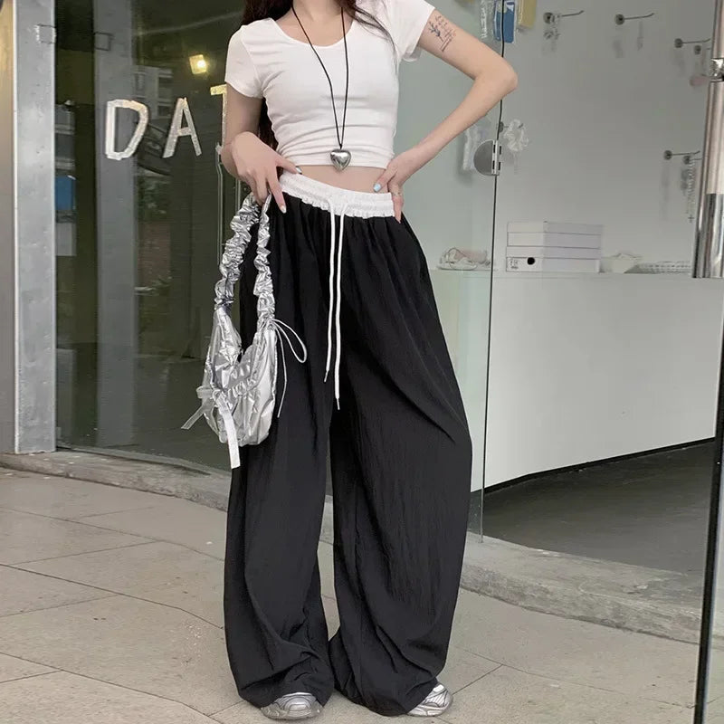 Patchwork Wide Leg Drape Straight Pant