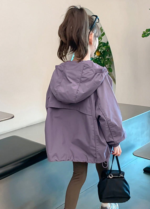New Purple Drawstring Patchwork Hoodie Coat Fall Qv036